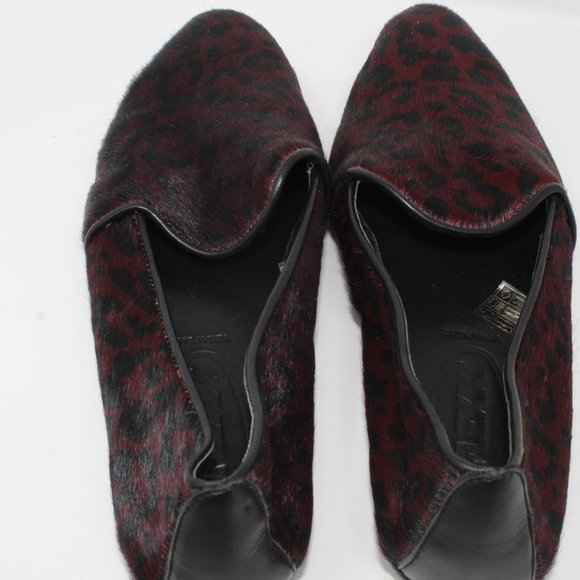 The Flexx Vera Pelle 9.5M Dark Red Black Animal Print Leather Almond Toe Flats - Picture 5 of 10